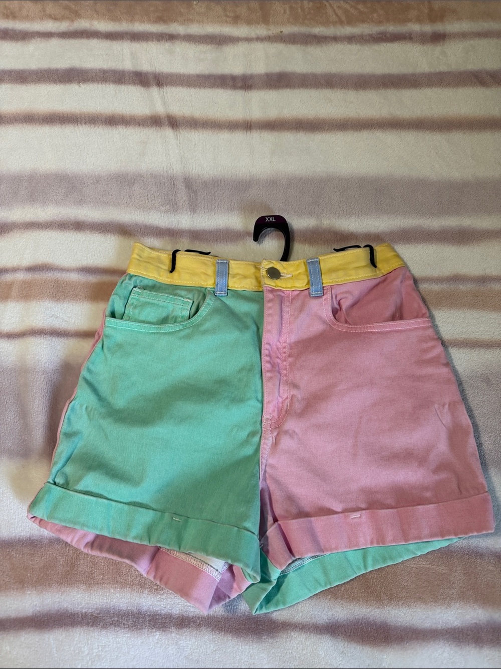 American Apparel Pastel Colorblock High-Waist Shorts - Pink, Mint & Yellow